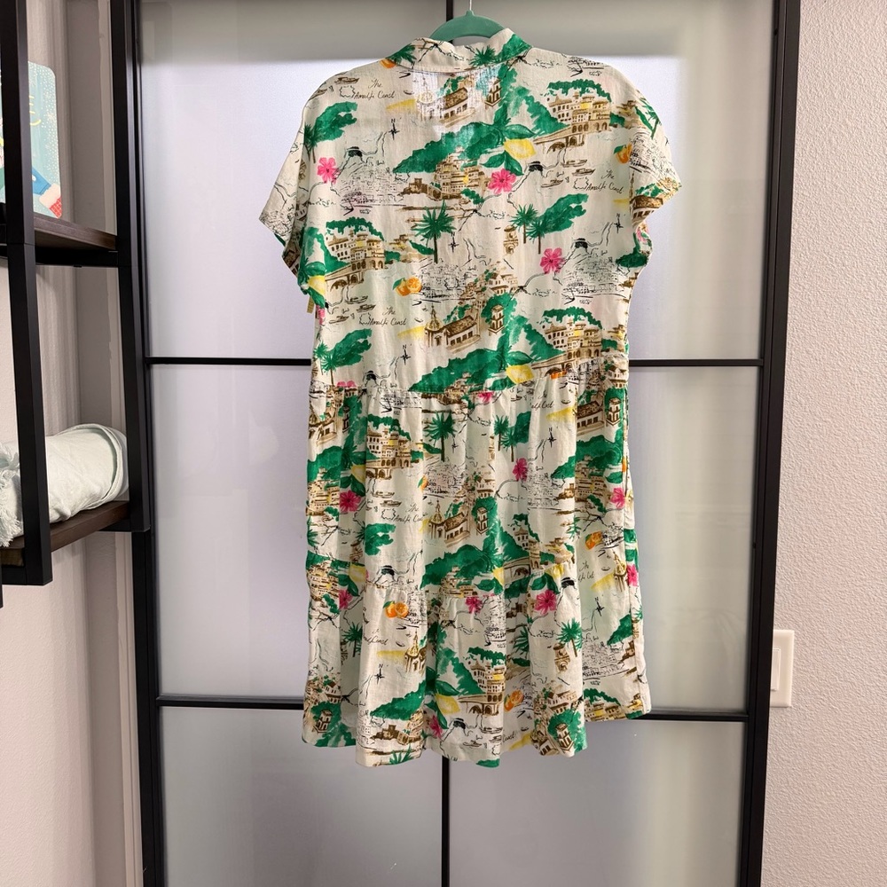 Cynthia Rowley 100% Linen Amalfi Coast Novelty Print Tiered Dress Small Boho - Picture 2 of 9